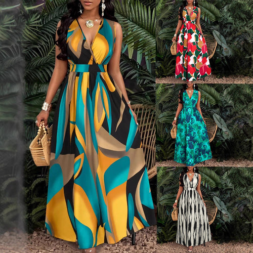 Damen Maxi-Kleid mit elegantem V-Ausschnitt Drune