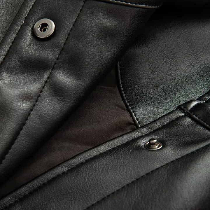 Damen stylische Kunstlederjacke mit Stehkragen Drune