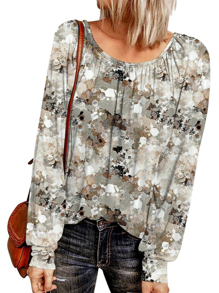 Damen Ethno-Print Oversize-Tunika mit Rundhalsausschnitt und langen Ballonärmeln Drune