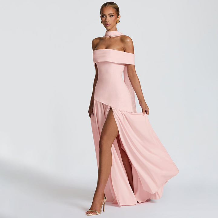 Damen Maxikleid mit schulterfreiem Design und seitlichem Schlitz Drune