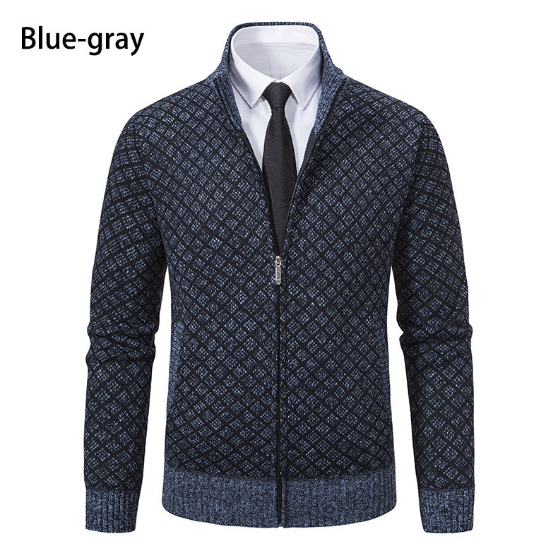 Herren Gemusterte Strickjacke mit Stehkragen und durchgehendem Reißverschluss Drune