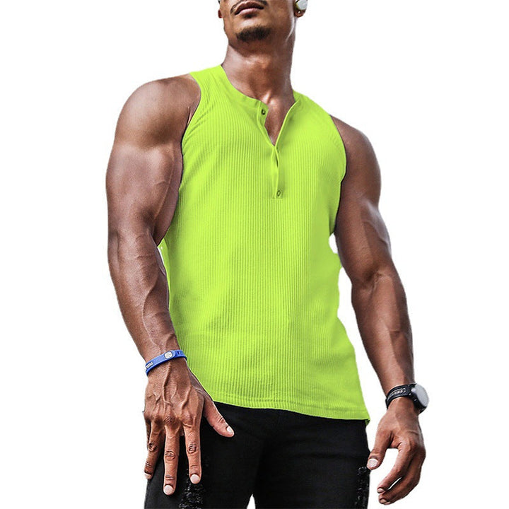 Herren Ärmelloses Sport-Tanktop mit Knopfleiste und atmungsaktivem Gewebe Drune