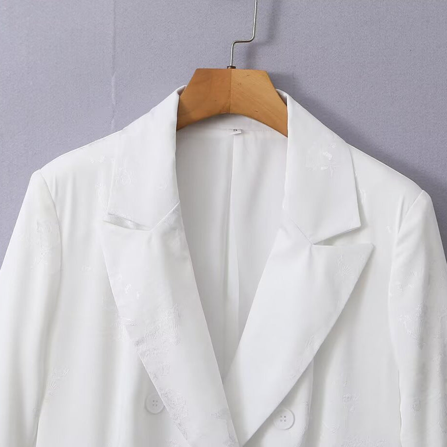 Damen Doppelreihiger Satin-Blazer mit floralem Jacquard und Reverskragen Drune