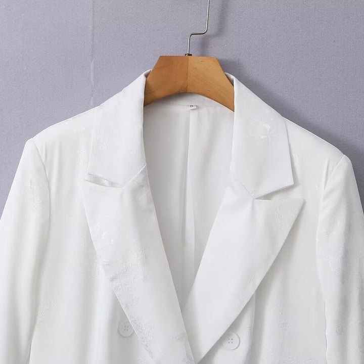 Damen Doppelreihiger Satin-Blazer mit floralem Jacquard und Reverskragen Drune