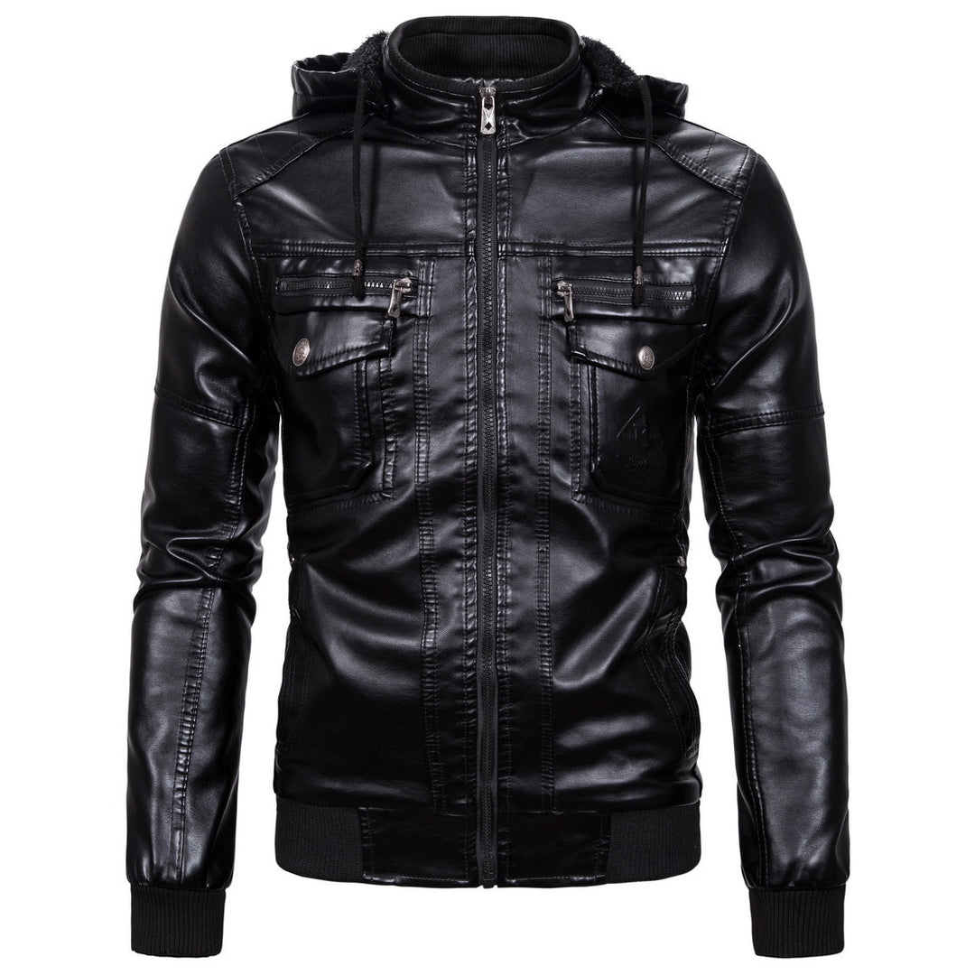 Herren Vintage-inspirierte Kunstleder-Bomberjacke mit Teddyfutter, Stehkragen und Brusttaschen Drune