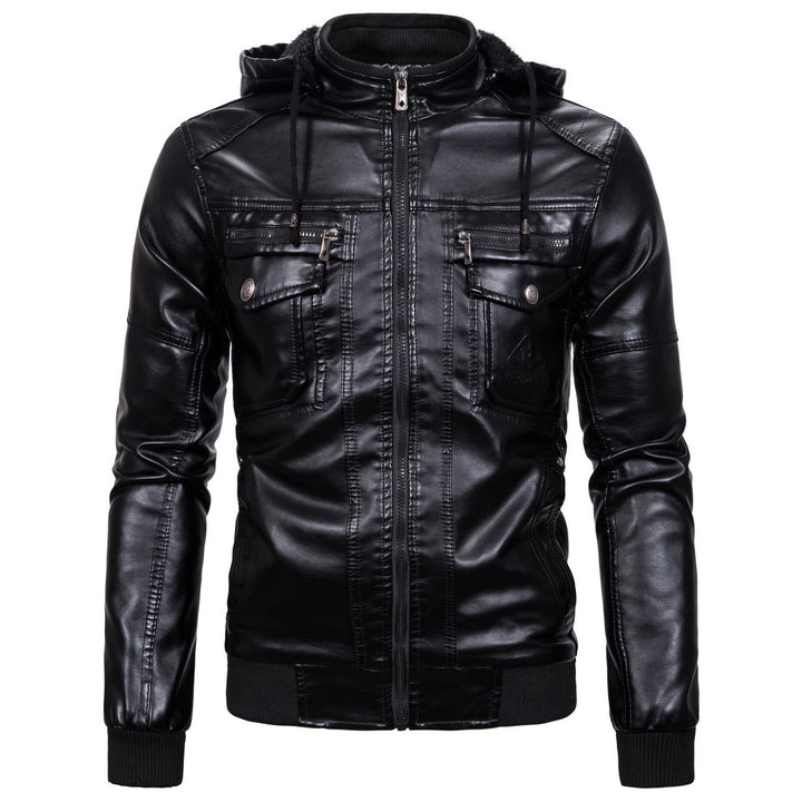 Herren Vintage-inspirierte Kunstleder-Bomberjacke mit Teddyfutter, Stehkragen und Brusttaschen Drune