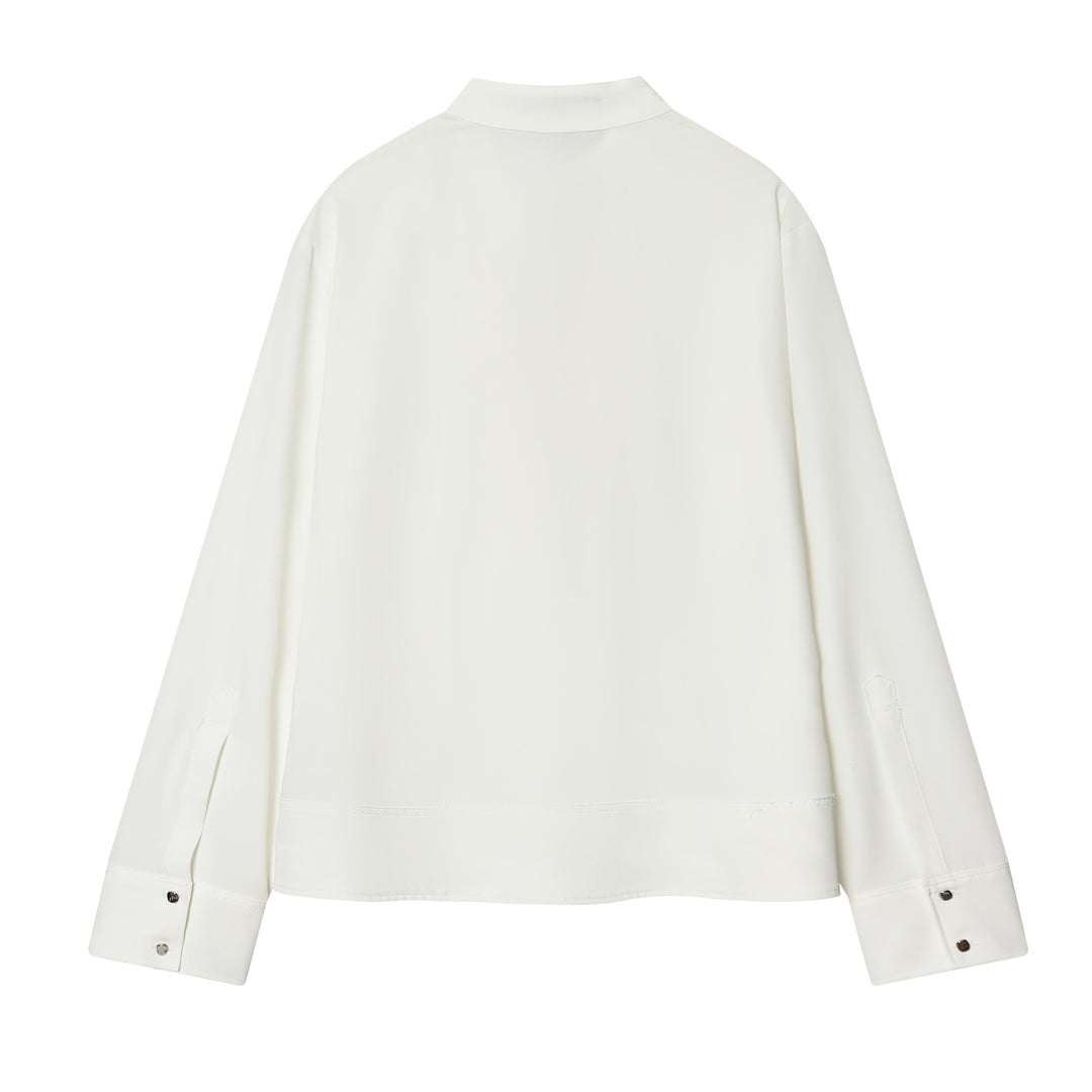 Damen nan schluppenbluse mit drapierter Knotenfront und breiten Manschetten Drune