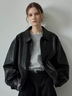Damen Lederjacke im lässigen Oversized-Schnitt mit praktischen Taschen Drune