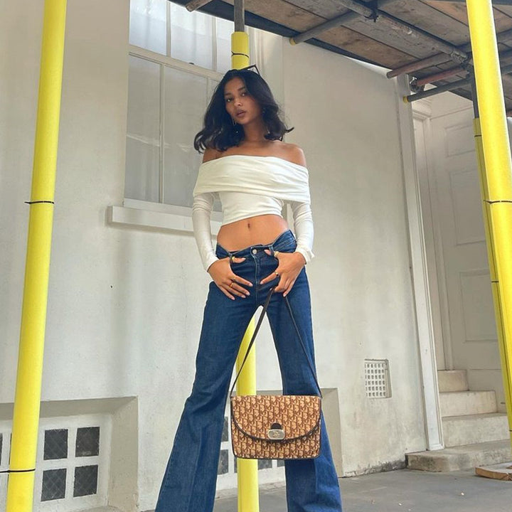 Damen Offshoulder Crop-Top mit Raffung Drune