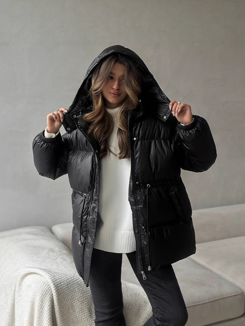 Damen Taillierte Steppjacke in Daunenoptik mit Tunnelzug und Kapuze Drune