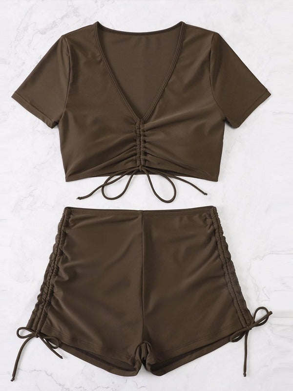 Damen Crop-Top Badeanzug-Set mit verstellbarem Design Drune