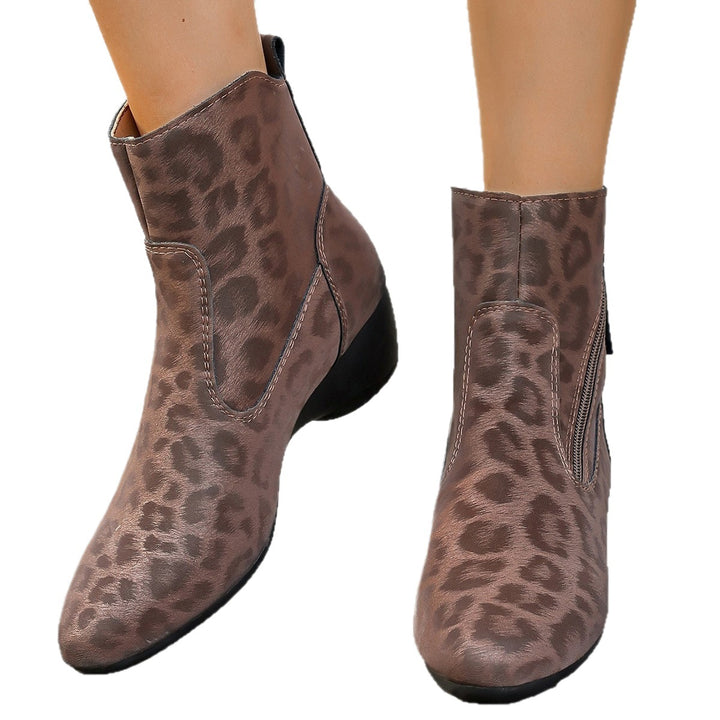 Damen elegante Stiefeletten im tierischen Design mit seitlichem Reißverschluss Drune