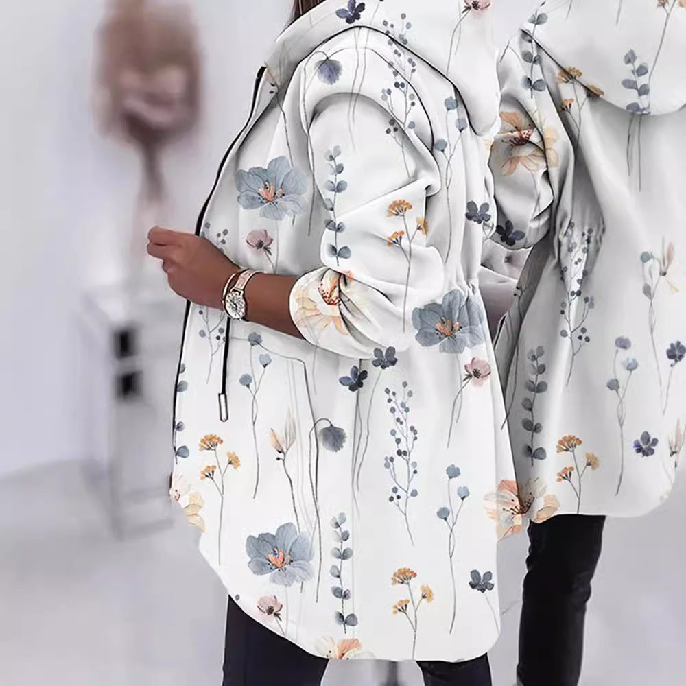 Damen Modische Parka mit floralen Akzenten und verstellbarem Bund Drune