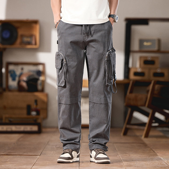 Herren Multifunktionale Cargo‑Hose im Utility‑Style mit großen Klapp‑ und Reißverschlusstaschen, Kordelabschluss und robustem Twill Drune
