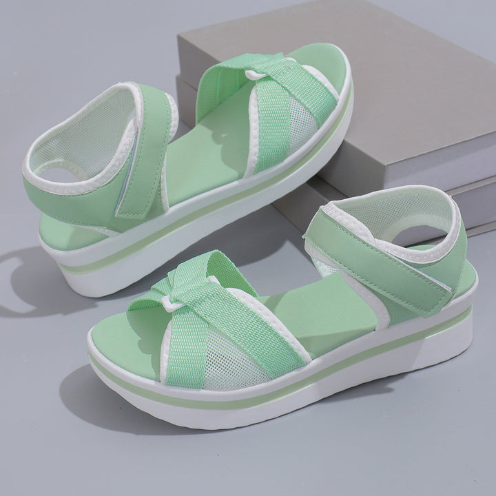 Damen Plateau-Sandalen mit verstellbarem Klettverschluss und atmungsaktivem Mesh Drune