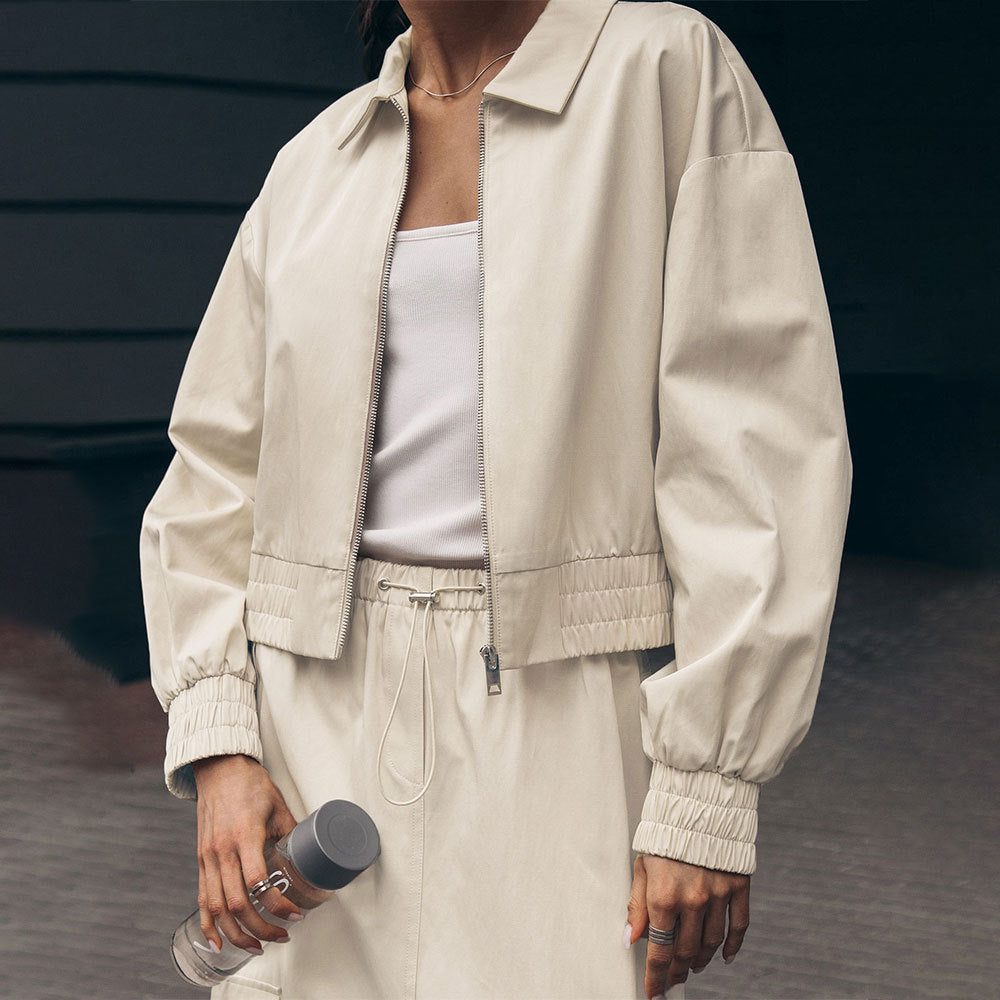 Damen Modischer cropped Windbreaker mit elastischen Bündchen Drune