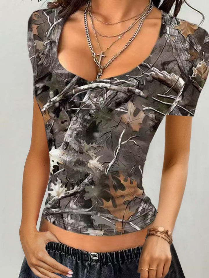 Damen Kurzarm-Oberteil im Camouflage-Design Drune