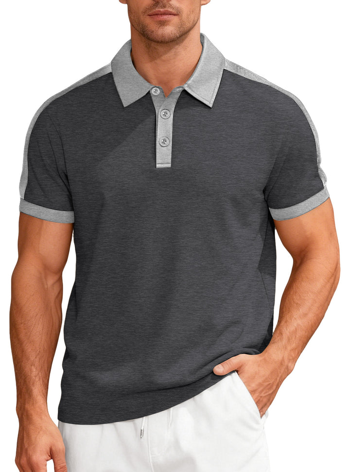 Herren nan Premium-Polo im Retro-Kontrastlook mit Hemdkragen und Dreiknopfleiste Drune