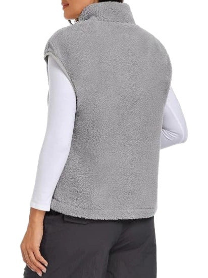 Damen Ärmellose Teddy-Fleece-Weste mit halbem Reißverschluss und Stehkragen Drune