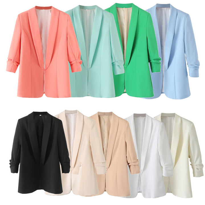 Damen nan langer unstrukturierter Blazer mit Schalkragen und krempelbaren Ärmeln Drune