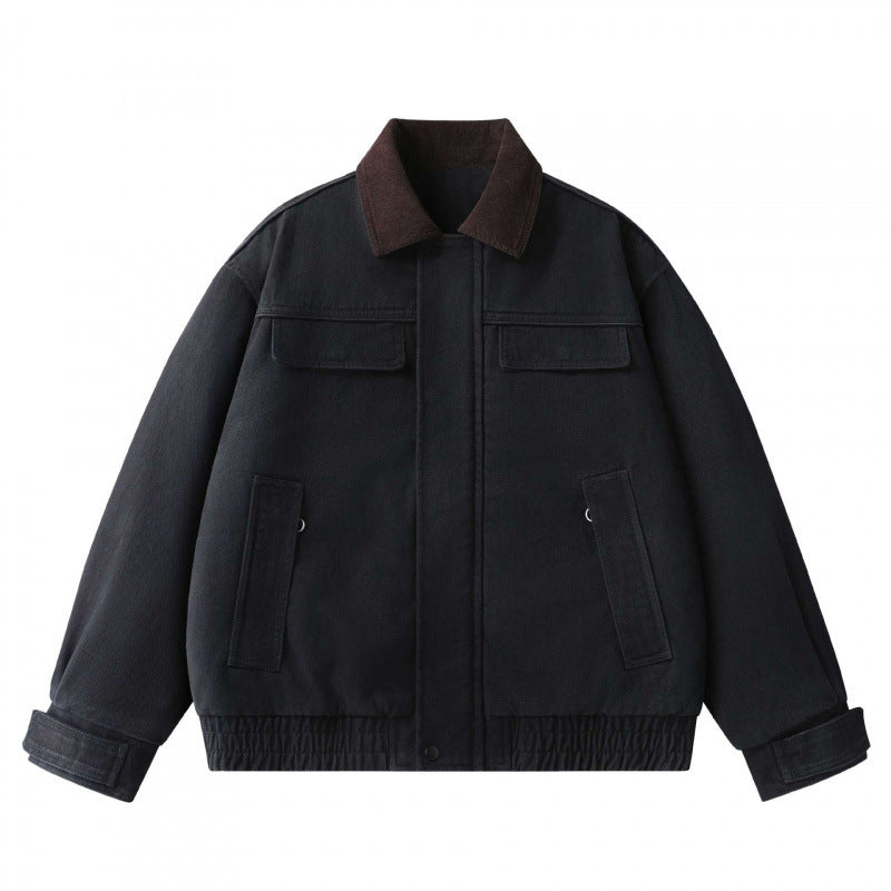 Herren Oversized Canvas-Blouson mit Cordkragen, verdeckter Frontleiste und gerafftem Saum Drune