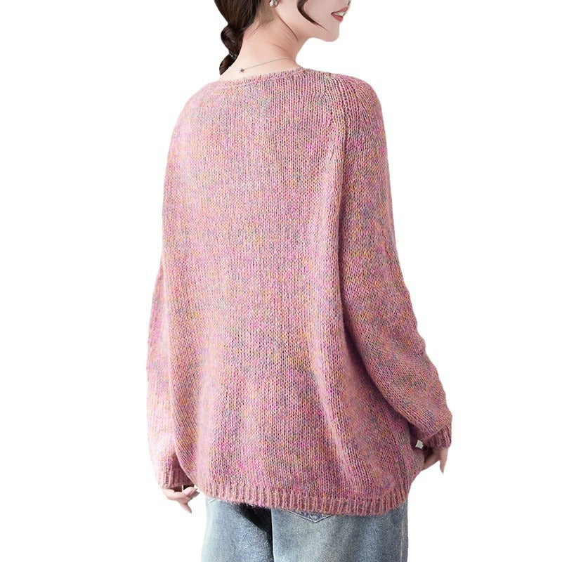 Damen bequemer Strickpullover mit V-Ausschnitt und lässigem Schnitt Drune