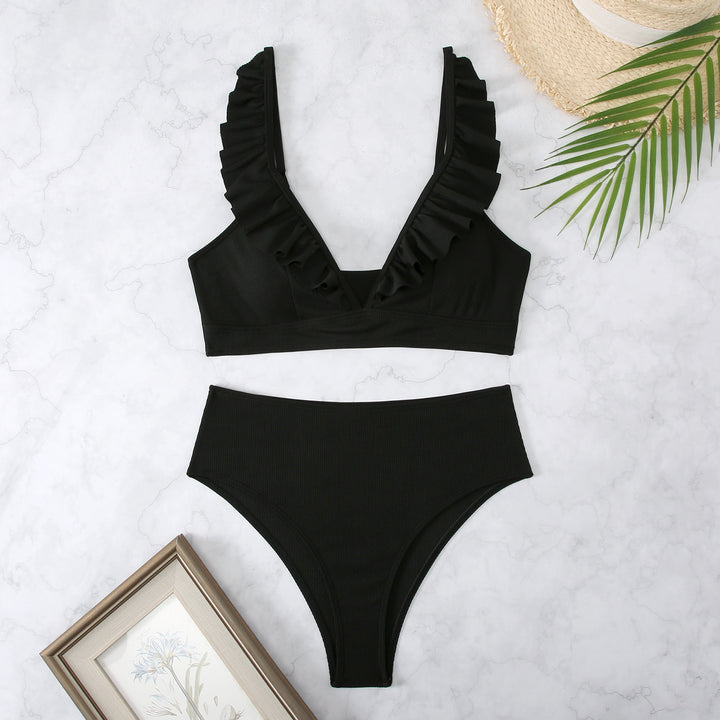Damen Bikini-Set mit voluminösen Rüschen und hohem Taillenbund Drune