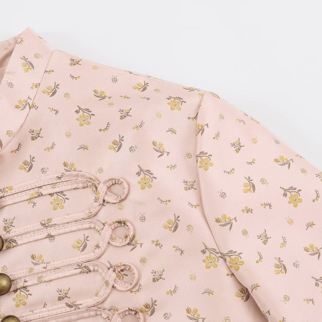 Damen Kurzblouson im romantischen Militärstil mit Blumenjacquard und dekorativen Kordelschließen Drune