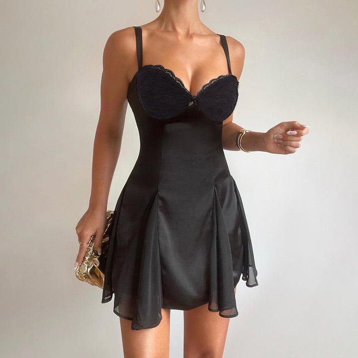 Damen elegantes Cocktailkleid mit Spitzen-Bustier und schwingendem Rock Drune