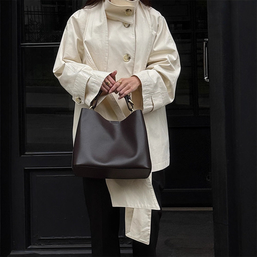 Damen Kurzer Oversize-Trench mit hohem Stehkragen, verdeckter Knopfleiste & weiten Manschetten Drune