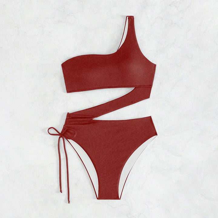 Damen einseitiger Badeanzug mit raffiniertem Wickeldesign Drune