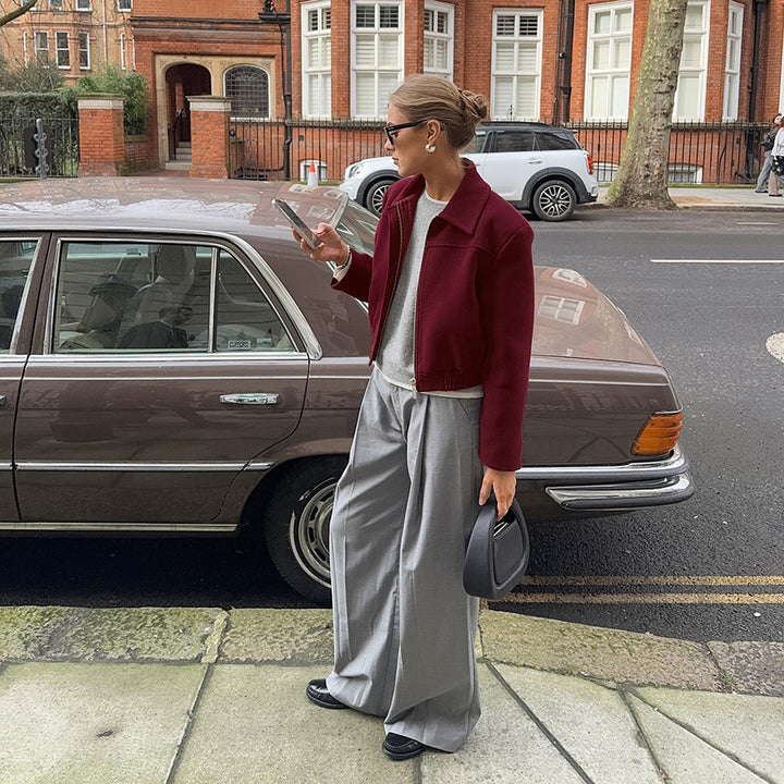 Damen Cropped Fleecejacke mit Stehkragen und Reißverschluss Drune