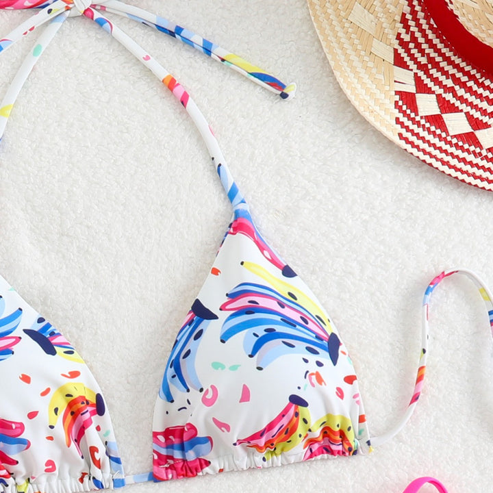 Damen Triangel-Bikini mit verspieltem Farbdesign und verstellbaren Bindebändern Drune