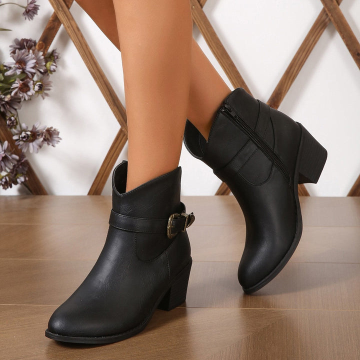 Damen Freizeit-Stiefeletten mit dekorativem Schnallen-Detail Drune