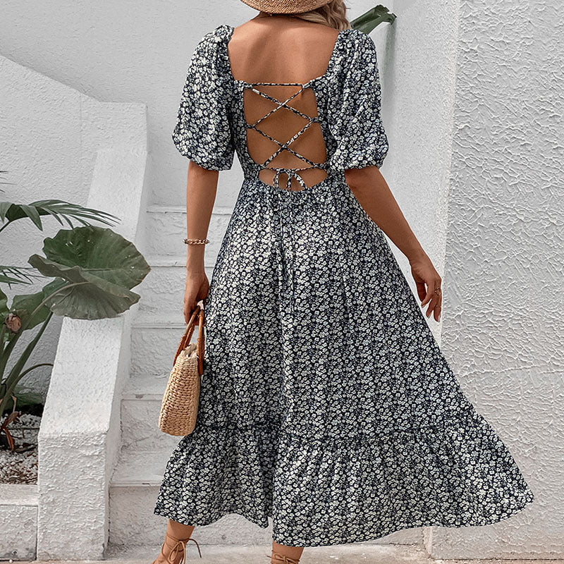Damen Maxikleid mit skulpturalem Rückenausschnitt und voluminösen Ärmeln Drune