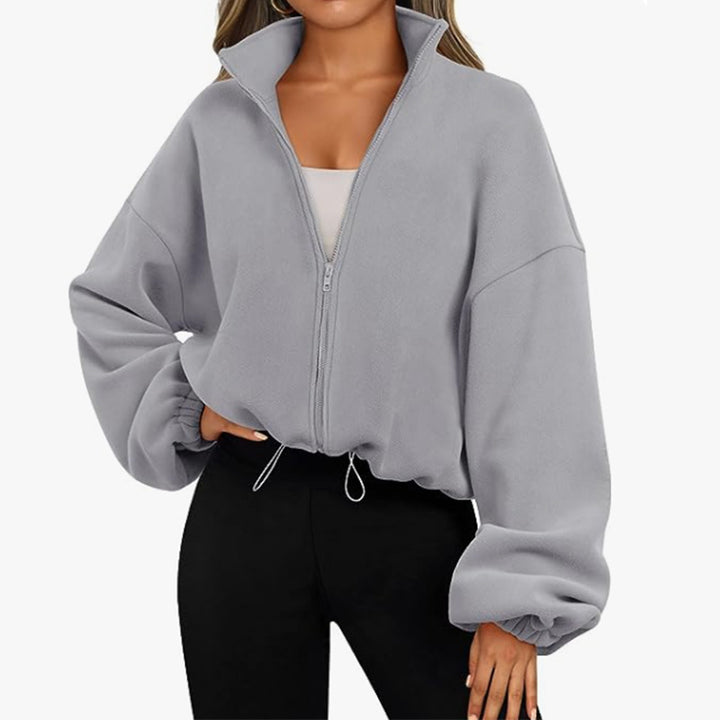 Damen modischer Oversized Pullover mit hohem Kragen und Reißverschluss Drune