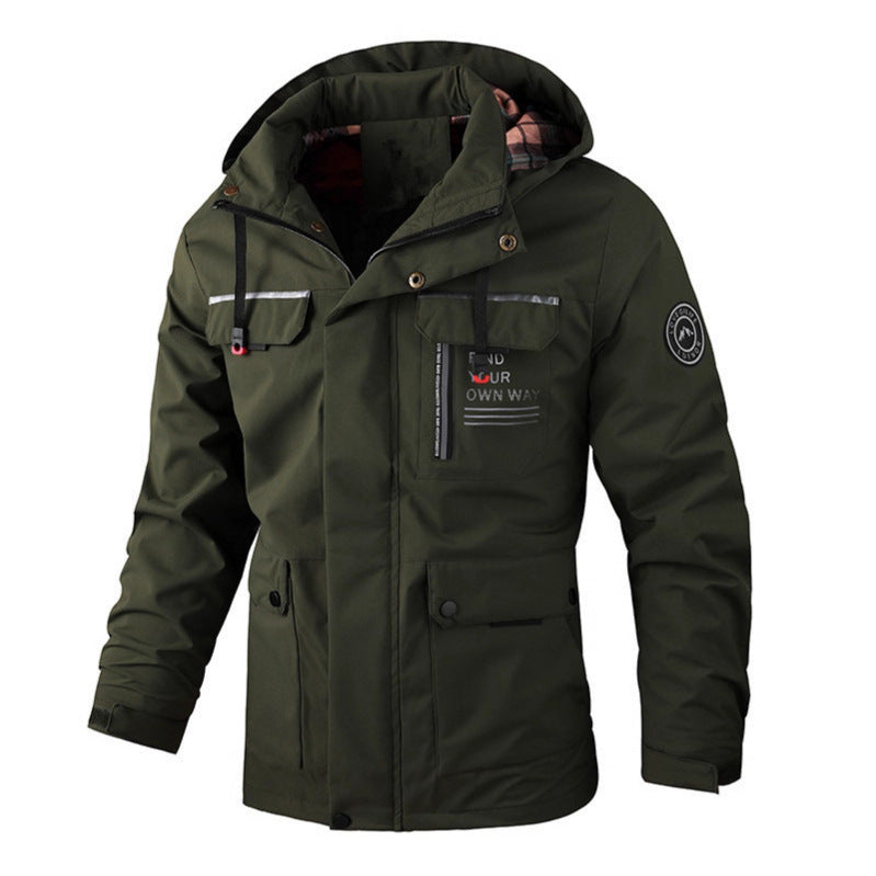 Herren wasserabweisender Utility‑Parka mit Kapuze, Mehrfach‑Taschen und Windschutz Drune