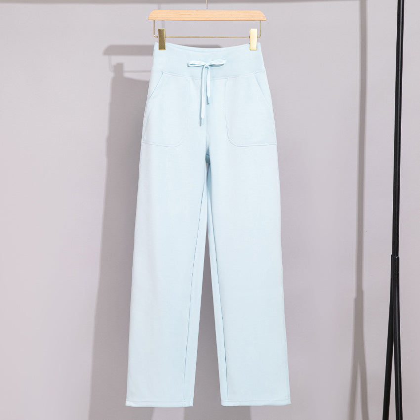 Damen Breite Baumwoll-Frottee-Loungehose mit hohem Bund und Tunnelzug Drune