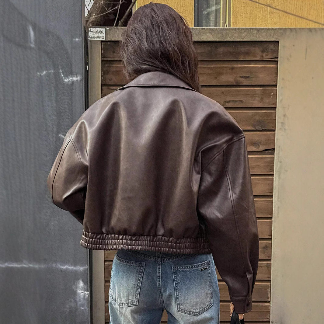Damen Modische Kunstlederjacke mit lässiger Passform