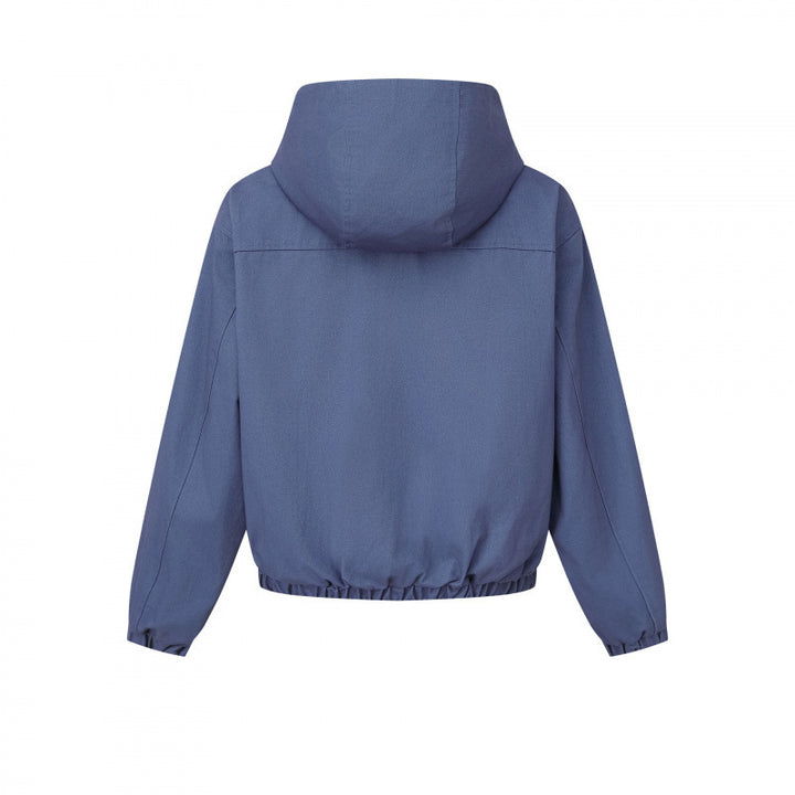 Damen Kurz geschnittene Kapuzen-Blousonjacke mit strukturiertem Gewebe, Pattentaschen und elastischem Saum Drune