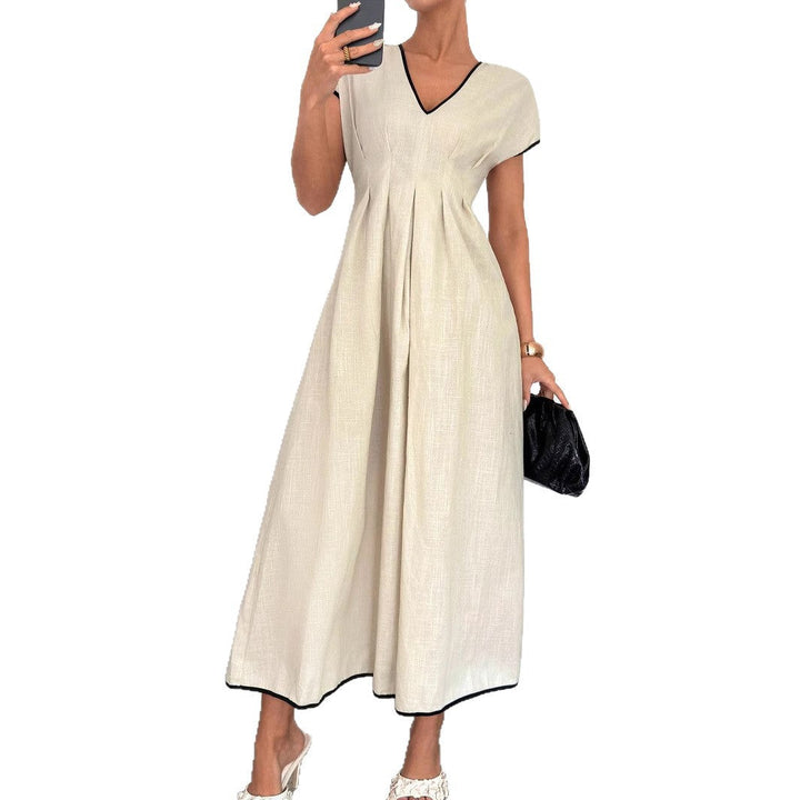 Damen Fließendes Maxikleid mit V-Ausschnitt und schwingendem Rock Drune