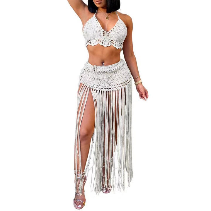 Damen gehäkeltes Strand-Outfit mit fransigen Details Drune