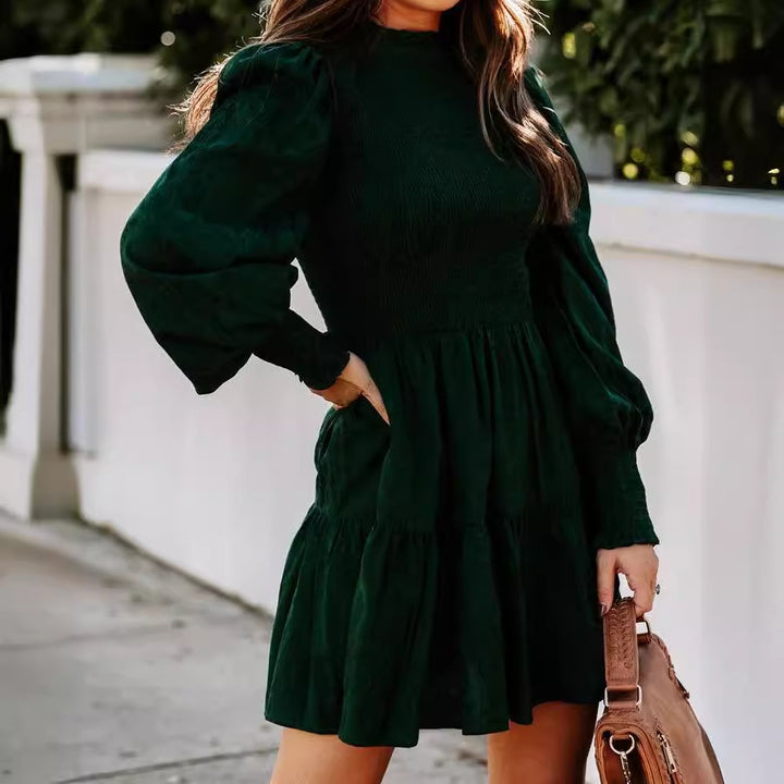 Damen Sommerliches Mini-Kleid mit Raffungen und Puffärmeln Drune