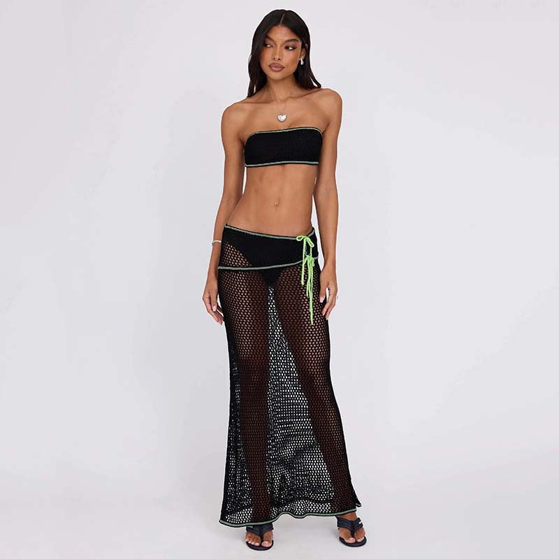 Damen stylisches Netz-Bikinioberteil mit passendem Überwurf Drune