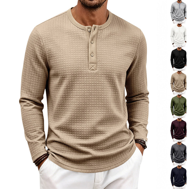 Herren Strukturiertes Waffel-Thermalshirt mit Henley-Knopfleiste und gerundetem Saum Drune
