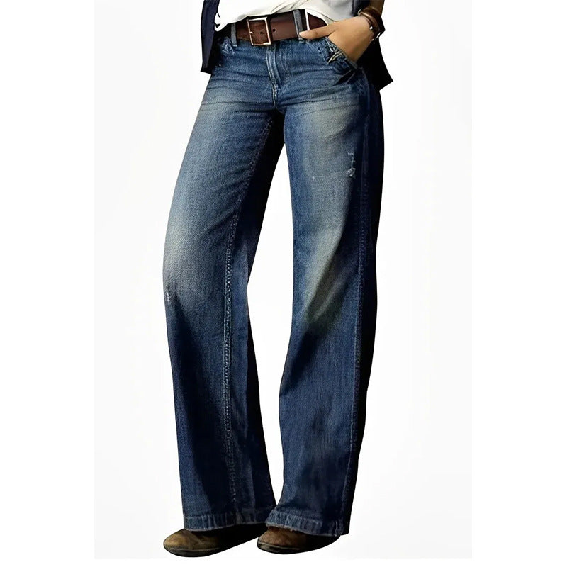 Drune | Retro Lässig Gerade Weite Beinhosen Jeans