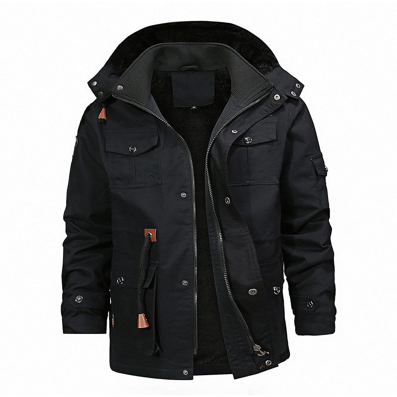 Herren nan thermisch gefütterter Canvas-Fieldparka mit Teddyinnenfutter, Kapuze und multifunktionalen Taschen Drune