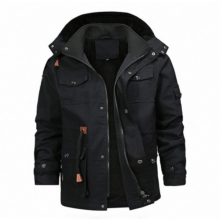 Herren nan thermisch gefütterter Canvas-Fieldparka mit Teddyinnenfutter, Kapuze und multifunktionalen Taschen Drune