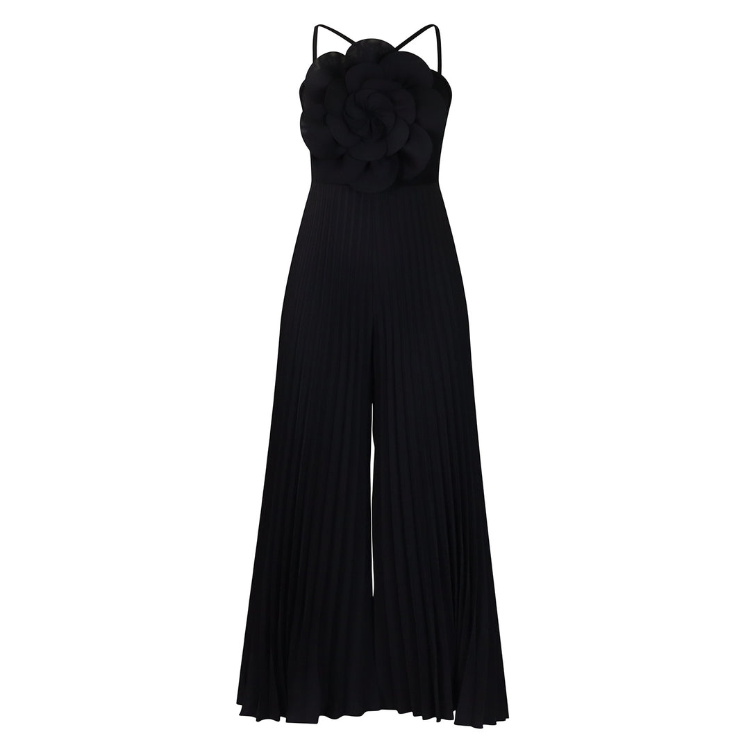 Damen Jumpsuit mit raffiniertem Plissee-Design und dekorativer Blumendetail Drune