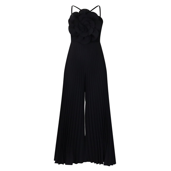 Damen Jumpsuit mit raffiniertem Plissee-Design und dekorativer Blumendetail Drune